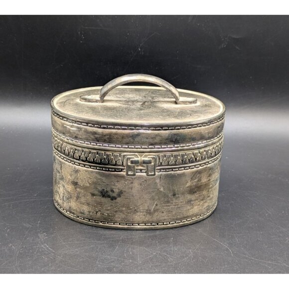 Vtg Vera Lucino Silver Hinged Box 2003 Zipper Detail Red Velvet Lining 5x4 Oval - Picture 1 of 8